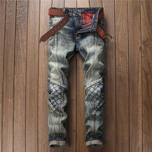 Motorfiets Mannen Jeans Patchwork Retro Broek Harajuku Biker Slim Klassieke Denim Persoonlijkheid Broek 29-38