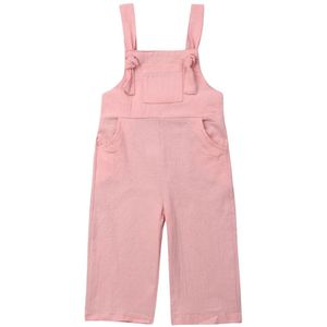 Peuter Kid Baby Meisjes Zomer Overalls Geknoopt Strappy Effen Kleur Linnen Bretels Lange Broek Kleding 1-6 T