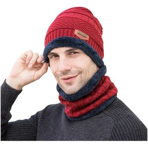 Heren Winter Hat Cap Kraag Set Plus Fluwelen Dikke Gebreide Muts En Uitlaat Herfst En Winter Warm Thicken Sjaals sjaal Accessoires