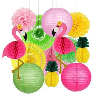 Tropische Roze Flamingo Party Decoraties Levert Ananas Honingraat Pom Poms Bloemen Papier Lantaarns Voor Zomer Verjaardagsfeestje