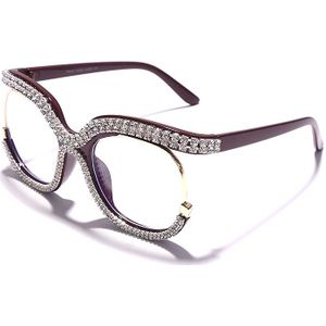 Retro Vierkante Optische Brilmonturen Mannen Vrouwen Crystal Luxe Glazen Clear Lens Brillen Frame Diamant Brillen Recept