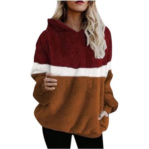 Vrouwen Soft Cozy Sweatshirt Hoodies Winter Patchwork Pluche Hooded