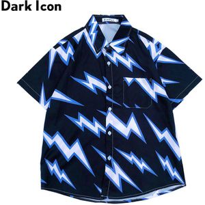 Dark Icoon Lightning Print Hip Hop Shirt Mannen Zomer Straat Oversized Shirt Voor Mannen Looae Toevallige Mannelijke Tops