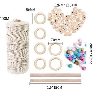 Diy Houten Sieraden Maken Ambachten Dream Catcher Macrame Accessoires Natuurlijke Hout Kralen Ring Staaf Katoenen Draad Set Kinderen Speelgoed