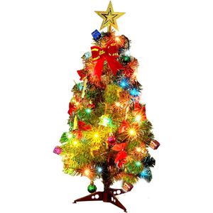 60Cm Mini Kerstboom Met Verlichting Kleine Accessoires Bow Bells Pine Cone Kerst Desktop Jaar Decoraties