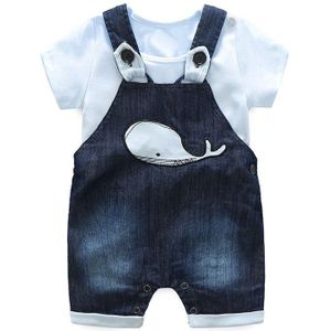 2 Stuk Zomer Pasgeboren Baby Jongens Kleding Korte Mouw Katoen Bodysuit + Cartoon Leuke Denim Overalls Baby Kleding set BC1725