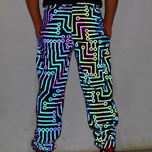 Mannen Geometrische Circuit Lijnen Kleurrijke Reflecterende Hip Hop Broek Vrouwen Harajuku Punk Joggers Casual Jogging Joggingbroek