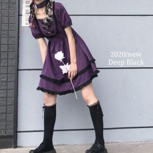 Gothic Lolita Jurk Harajuku Vintage Stijl Paars Plaid Bladerdeeg Mouw Jurk College Stijl Retro Gevoel Cool Girl