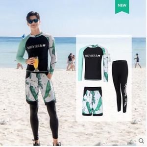 Meiyier Mens Rash Guard Strand Sport Past Leaf Print Surfen Kleding Korte + Broek + Overhemd Mannelijke Lange Mouwen uv Badpakken