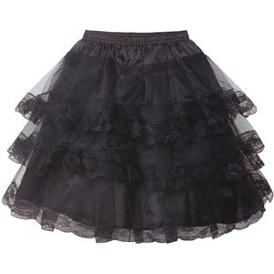 Korte Saffier Petticoat Lolita Petticoat 3 Lagen Lace Edge Zwart Wit Crinoline Trouwjurk