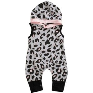 Focusnorm 0-18M Baby Baby Meisje Kleding Afdrukken Luipaard Hooded Romper Mouwloze Jumpsuit Overall Casual Outfit
