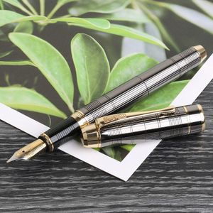 Hero Mode Vulpen Metalen Geborsteld Grijs Grids/Zwart Business Kantoor Student Schrijven Inkt Pen Iraurita Fijne 0.5mm Pen