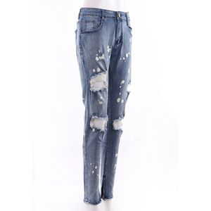 Mannen Verf Ripped Jeans Hollow Out Midden Taille Skinny Broek Met Zakken Casual Stijl Bodems