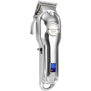 Kemei 1986 Tondeuse Professionele Elektrische Alle Metalen Tondeuse Lcd Digitale Draadloze Mannen Zilver Goud Kapsel Machine Barbe