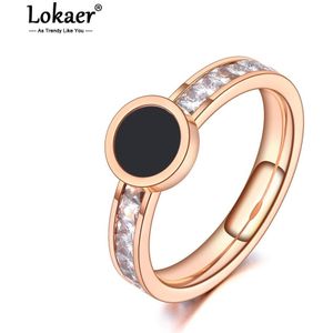 Lokaer Trendy Titanium Staal Black Acryl Ringen Rose Goud Originele Cz Wedding Ring Sieraden Voor Vrouwen R20053