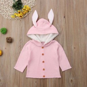 Pasgeboren Peuter Kids Baby Meisjes Jongen Bunny Oor Hooded Trui Gebreide Jas Bovenkleding voor 0-24 m