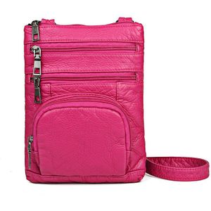 Crossbody Tassen Voor Vrouwen Vintage Messenger Bags Meisjes Multi-Pocket Portemonnees Schoudertassen Gewassen Leer Telefoon Pakketten Rose Rood