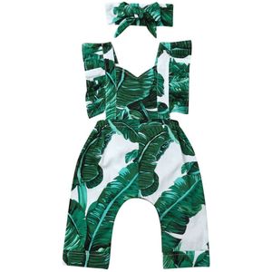 Mooie Pasgeboren Baby Baby Meisje Rompertjes Korte Mouw Bloemenprint Ruffle Romper Jumpsuit + Hoofdband Outfit