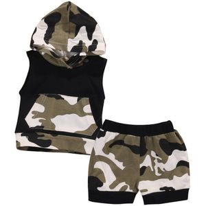 Peuter Kids Baby Jongens Zomer Camouflage Mouwloze Hoodie T-shirt + Shorts Set 0-24M