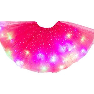 Kids Meisjes Glitter Ster Pailletten Ballet Dans Tutu Rok Led Light Up Neon Kleurrijke Gelaagde Tulle Korte Jurk Party Stage