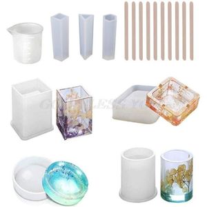1 Set Resin Crystal Epoxy Mold Ronde Vierkante Cilinder Pen Houder Asbak Casting Siliconen Mal Diy Ambachten Maken Tool