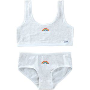 C9GB Teenage Young Girls 2Pcs Underwear Set Rainbow Bridge Print Cotton Training Bra Vest Top and Panties Sports Bralette