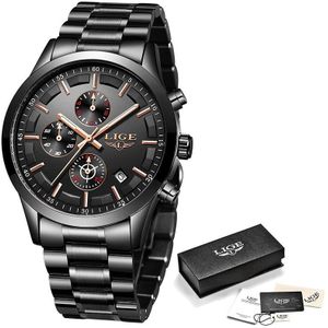 LUIK Mannen Horloge Mannen Top Luxe Rvs Waterdichte Quartz Horloge Mannelijke Mode Blauwe Sport Chronograaf reloj hombre + doos