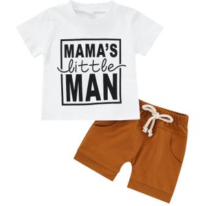Baby Baby Jongen Tweedelig Pak, brief Print Korte Mouw Ronde Hals Tops + Pocket Elastische Taille Shorts