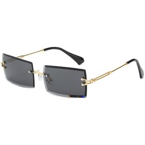 Kiekeboe Gold Rechthoekige Zonnebril Randloze Vrouwen Gold Frameloze Metalen Zonnebril Voor Mannen Vierkante Bruin Zomer Uv400