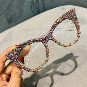 Oversized Zonnebril Vrouwen Handgemaakte Bling Cat Eye Zonnebril Dames Vintage Clear Leesbril Shades Oculos