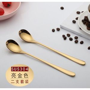 2 stk/partij Koreaanse Ijs Lepel Set Lange Steel 18/8 Rvs Luxe Gouden Dessert Lepels Set voor Snack Mengen Scoop servies