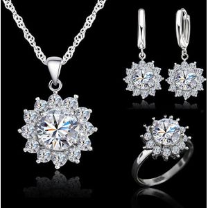 Grote Bruiloft Sieraden Sets 925 Sterling Silver White Cubic Zirkoon Ketting/Earring/Ring Optioneel Grootte Voor Ring