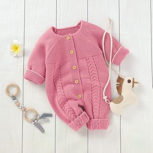 Kids Pasgeboren Meisjes Casual Rompertjes Jongens Herfst Winter Lange Mouwen Solid Trui Warm Button Tops Dikke Slijtage