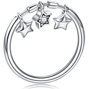 Wostu Authentieke 925 Sterling Zilver Glitter Dangle Star Ring Voor Vrouwen Anniversary Party Mode-sieraden CQR406