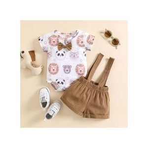 hibobi Baby Boys Clothes Set Summer Toddler Boy Animal Print Casual Romper &amp; Shorts Sets Short Sleeve Bodysuit Suit