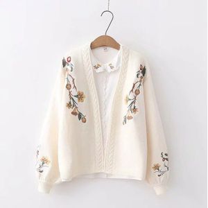 Vest Vrouwen Borduren Bloemen Open Stitch Losse Dames Lange Mouwen Effen Trui Vest Herfst Koreaanse V-hals Vrouwelijke Uitloper