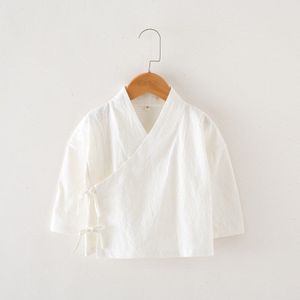 Pure witte kinderen Chinese kleding katoen dieptepunt shirt met witte shirt cross kraag baby Hanfu рубашка для мальчика