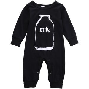 Baby Baby Jongens Meisjes Warm Lange Mouwen Katoen Zwarte Melk Patroon Romper Herfst & Winter Romper