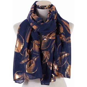 Mode Wit Zwart Herfst Shiny Bronzing Folie Gold Leaf Print Sjaals Vrouwen Vrouwelijke Zachte Lange Sjaal Sjaals en Wraps