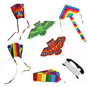 Kleurrijke Regenboog Kite Lange Staart Nylon Outdoor Vliegers Vliegen Speelgoed Voor Kinderen Kids Stunt Kite Surf Zonder Controle Bar En lijn