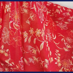 100Cm * 112Cm Rode Bloemen Zijde Katoen Stof Natuurlijke Dress Shirt Rok Materiaal Gaas