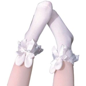 Japanse Student Lolita Glasvezel Tulle Crew Sokken Zoete Ster Lint Strik Transparante Kawaii Mid Tube Kousen Voor Y1AC