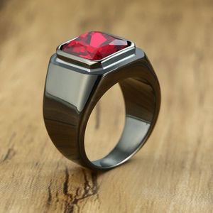 Zorcvens Vantage Zwart Rvs Heren Signet Ring Vierkante Rode Zirkoon Stone Party Merken Mode Mannelijke Klassieke Sieraden