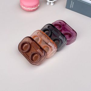 1Ppcs Retro Kleur Transparant Contactlenzen Case Vrouwen Leerlingen Mini Flip Gekleurde Eye Contacten Lens Container Reizen Set