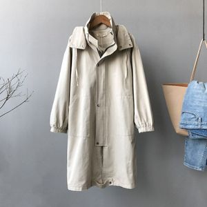 Mozulve 2022 Kaki Anorak Vrouwen Mid-Length Koreaanse Stijl Casual Chic Jacket Casual 95% Katoen Rits Lange vrouwen Trenchcoat