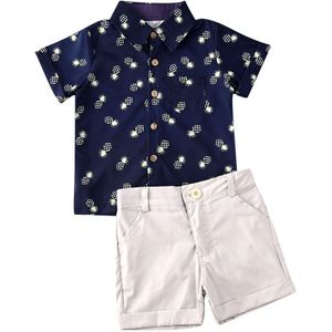 1-6Y Zomer Baby Jongens Kleding Sets Cartoon Print Gentleman Shirts Tops + Shorts 2 Stuks Outfits