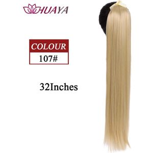 Huaya 32 Inch Super Lange Rechte Paardenstaart Haar Valse Haarspelden Paardenstaart Synthetische Zijde Lint Clip In Hair Extensions Voor vrouwen