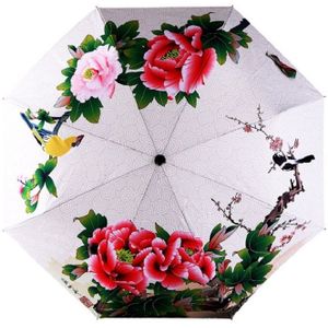 Drie Folding Bloem Schilderij Paraplu Vrouwen Anti-Uv Zon Bescherming En Waterdicht Regen Paraplu Versiering