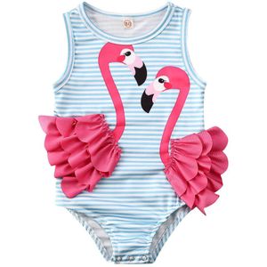 Kid Baby Meisjes Zwemkleding Flamingo Gestreepte Badmode Voor Meisjes Zomer Een Stuk Badpak Meisjes Strand Badpak 1-4 jaar