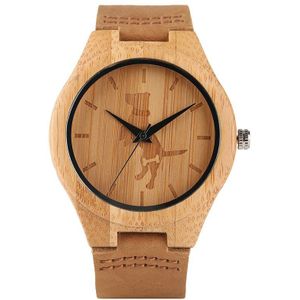 Mannen Hout Horloge Natuurlijke Bamboe Houten Handgemaakte Lichtgewicht Quartz Horloge Kat/Hond Patroon Leuke Dier Klok